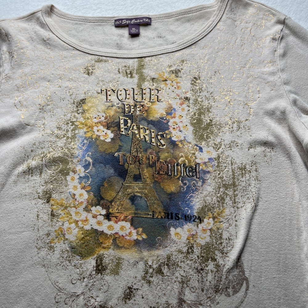 Vintage y2k grunge Women's XL‎ rhinestone type tour de paris long sleeve Travel